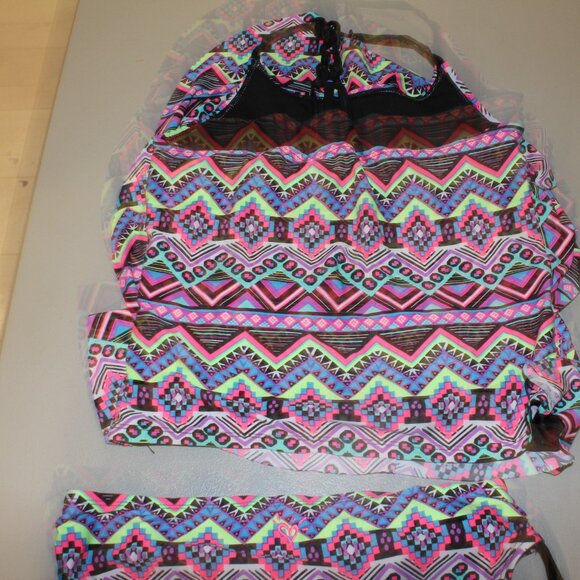 Multi Color 2 Pcs Justice Tankini Swimsuit Size 14 - Picture 6 of 10